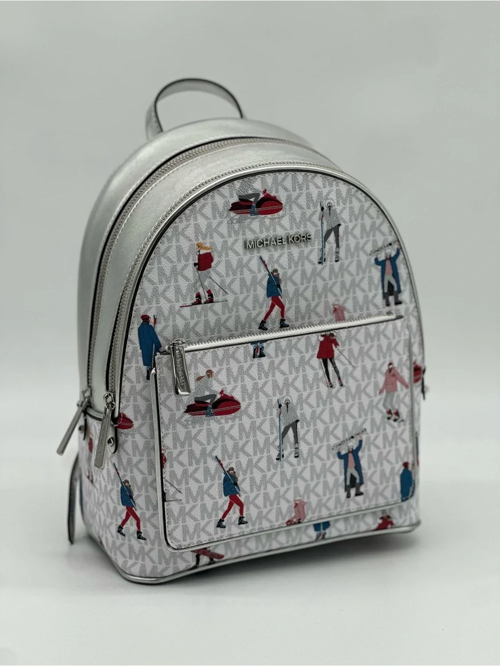 Michael Kors White Logo Print Mini Backpack with Multicolor Figures